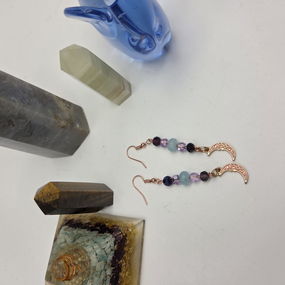 🔥3 For $25 Handmade Rose Gold and Multicolor Beaded Celestrial Moon Earrings